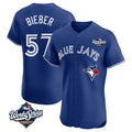 T.Blue Jays #57 Shane Bieber Player Royal 2025 World Series Elite All Gdoa Stitched Jerseys