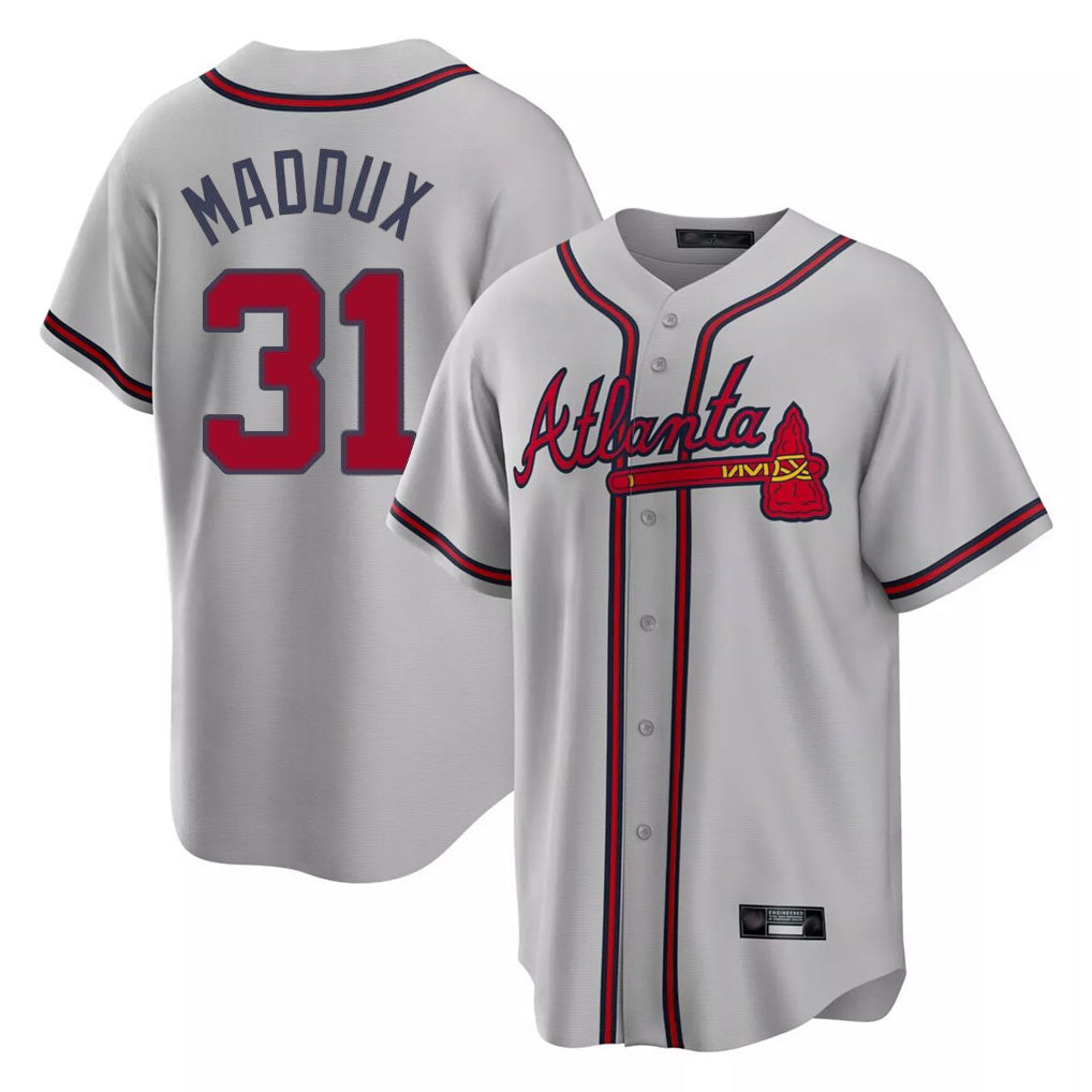 A.Braves #31 Greg Maddux Player Gray Home Game Gdoa Stitched Jerseys