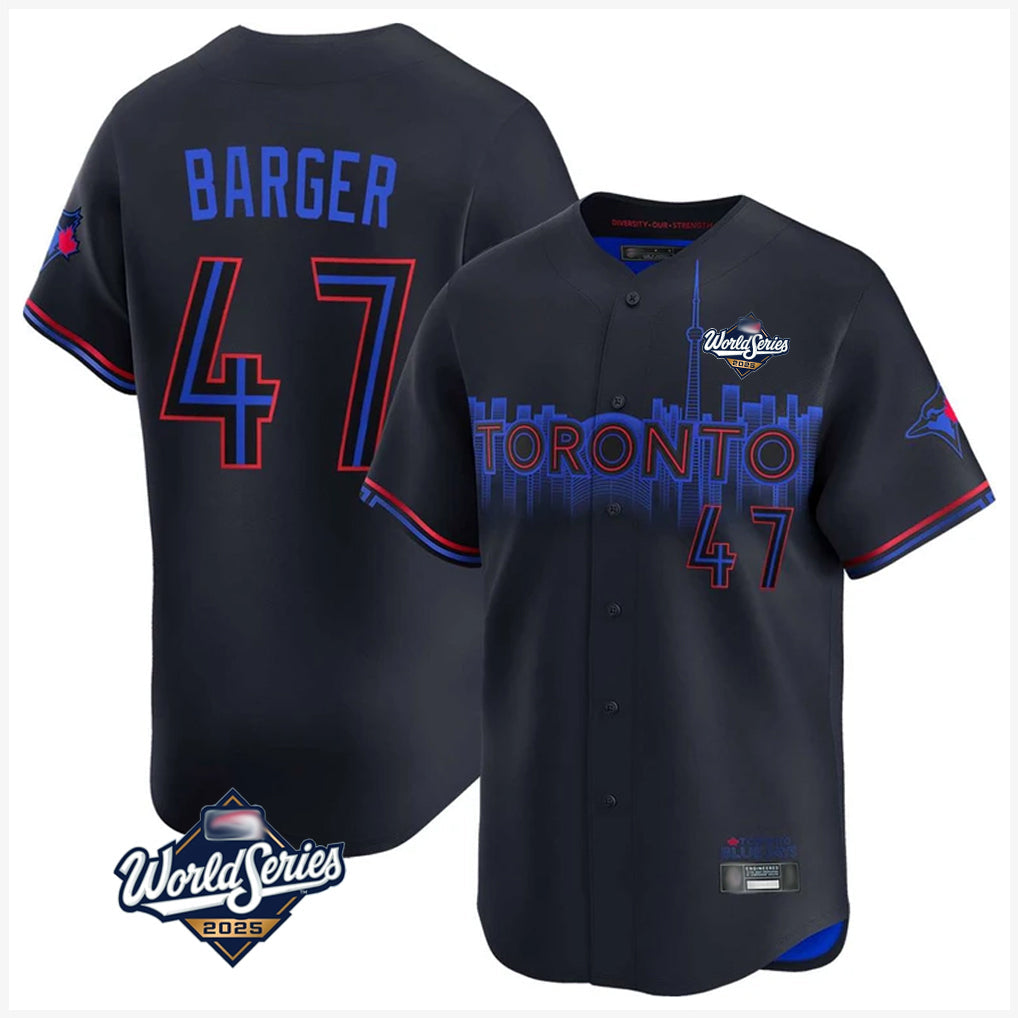 T.Blue Jays #47 Addison Barger Player Black 2025 World Series City Connect Gdoa Stitched Jerseys