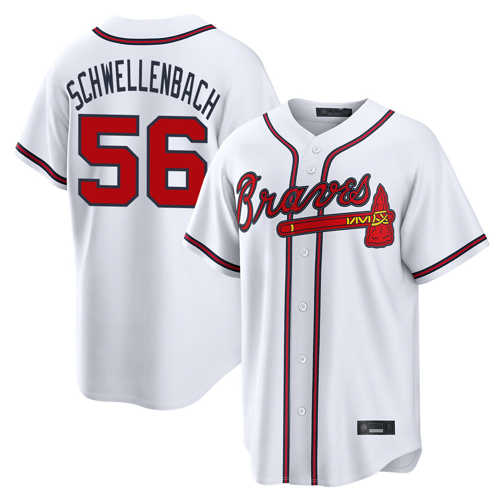 A.Braves #56 Spencer Schwellenbach Player White Home Game Gdoa Stitched Jerseys