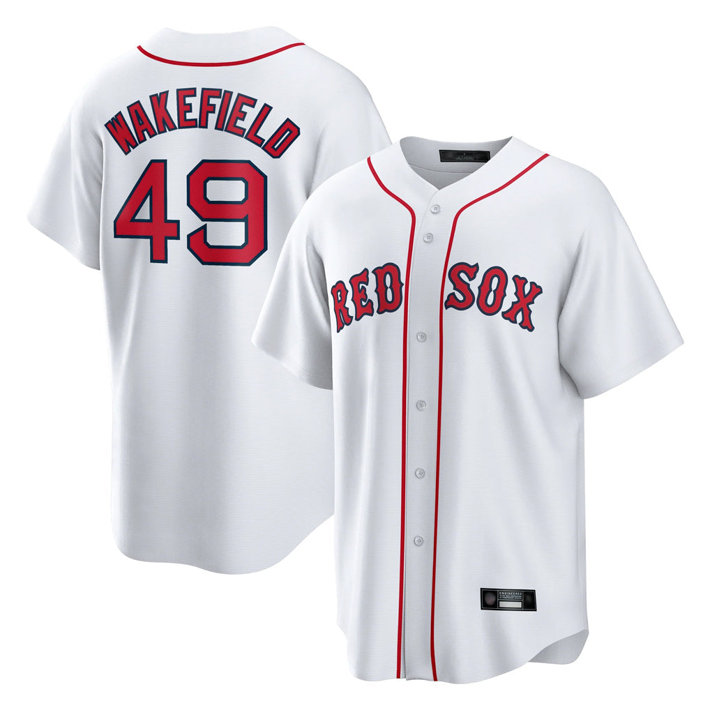 B.Red Sox #49 Tim Wakefield Player White Home Game Gdoa Stitched Jerseys
