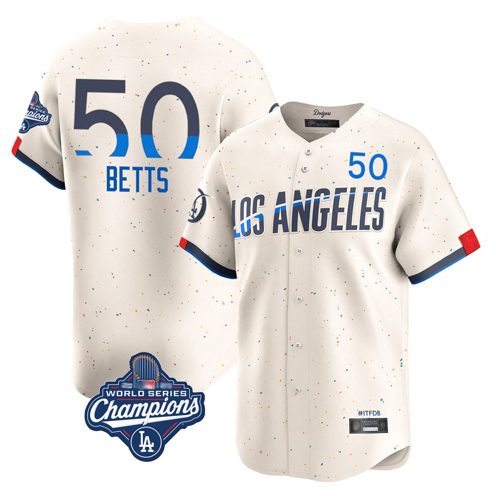 LA.Dodgers #50 Mookie Betts Player Cream World Series Meet City Connect Limited Home Gdoa Stitched Jerseys