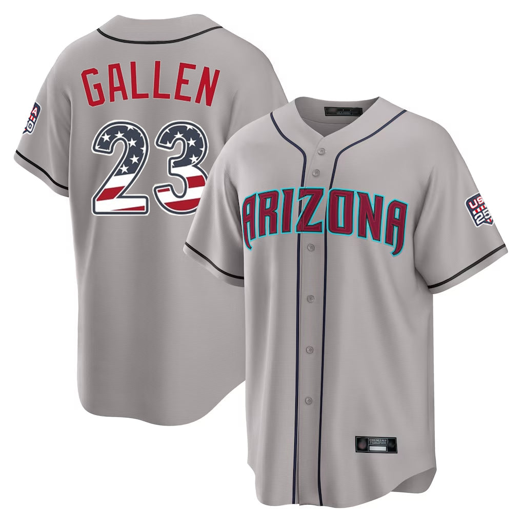 A.Diamondbacks #23 Zac Gallen Player Gray USA 250 Fourth of July Home Game Gdoa250Ys Stitched Jerseys