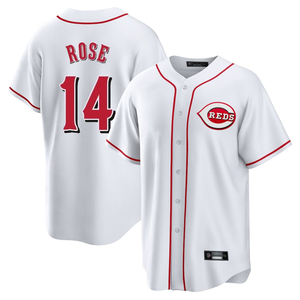 C.Reds #14 Pete Rose Player White Game Home Gdoa Stitched Jerseys