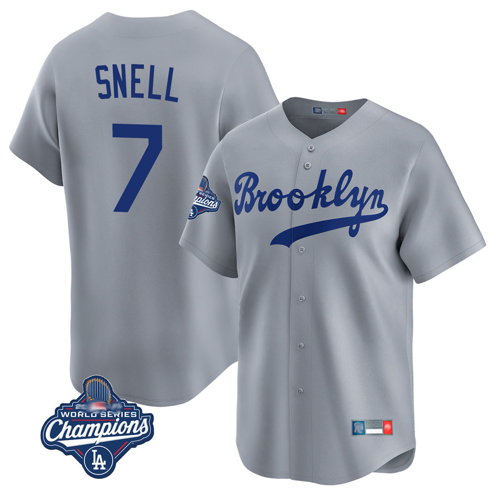 LA.Dodgers #7 Blake Snell Player Gray Game Limited World Series Meet Home Gdoa Stitched Jerseys