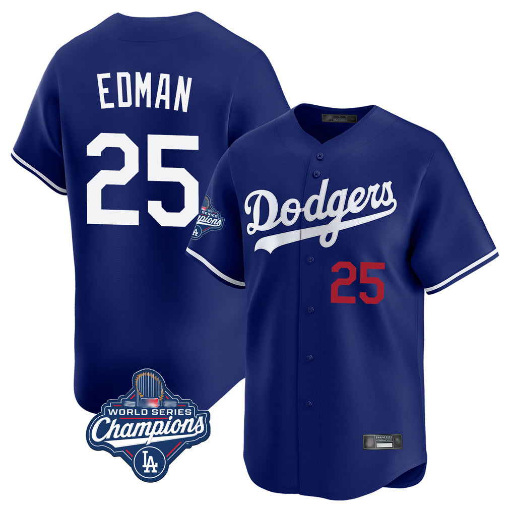 LA.Dodgers #25 Tommy Edman Player Royal World Series Meet Limited Home Gdoa Stitched Jerseys