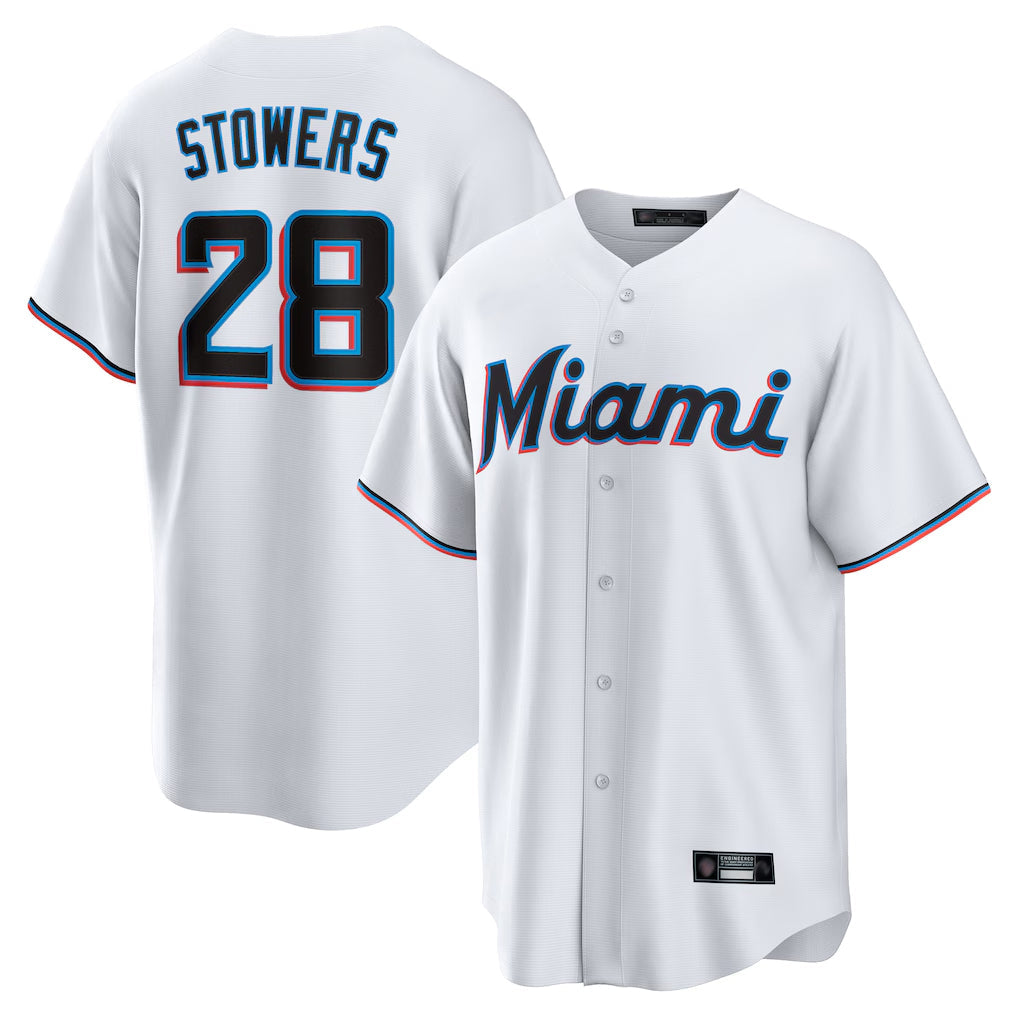 M.Marlins #28 Kyle Stowers Player White  Home Game Gdoa Stitched Jerseys
