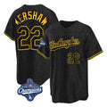 LA.Dodgers #22 Clayton Kershaw Player Black World Series Meet Snake Skin City Game Home Gdoa Stitched Jerseys