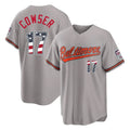 B.Orioles #17 Colton Cowser Player Gray USA 250 Fourth of July Home Game Gdoa Stitched Jerseys