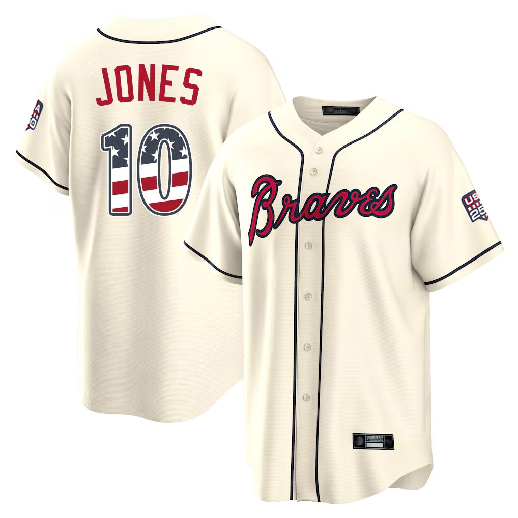 A.Braves #10 Chipper Jones Player Cream USA 250 Fourth Of July Limited Home Game Gdoa250Ys Stitched Jerseys