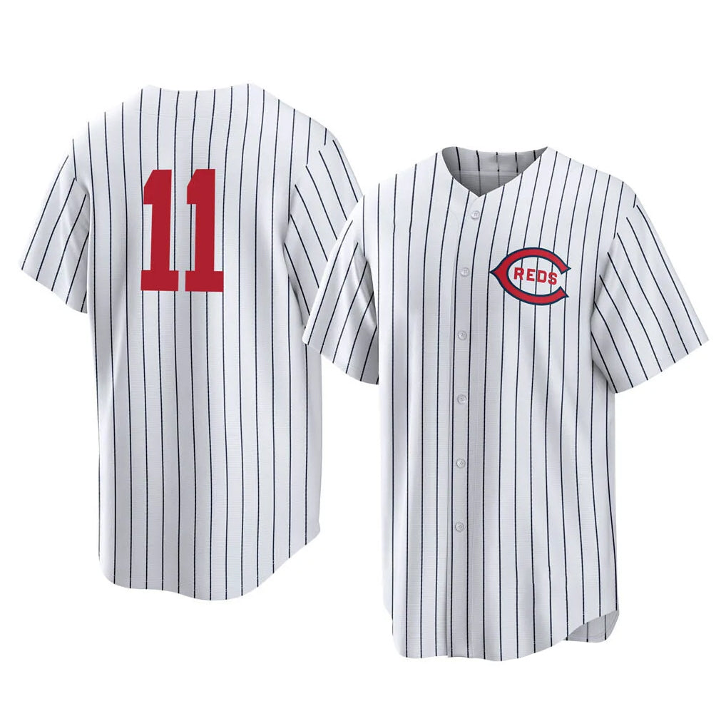 C.Reds #11 Barry Larkin Player White Stripe Field of Dreams Game Home Gdoa Stitched Jerseys