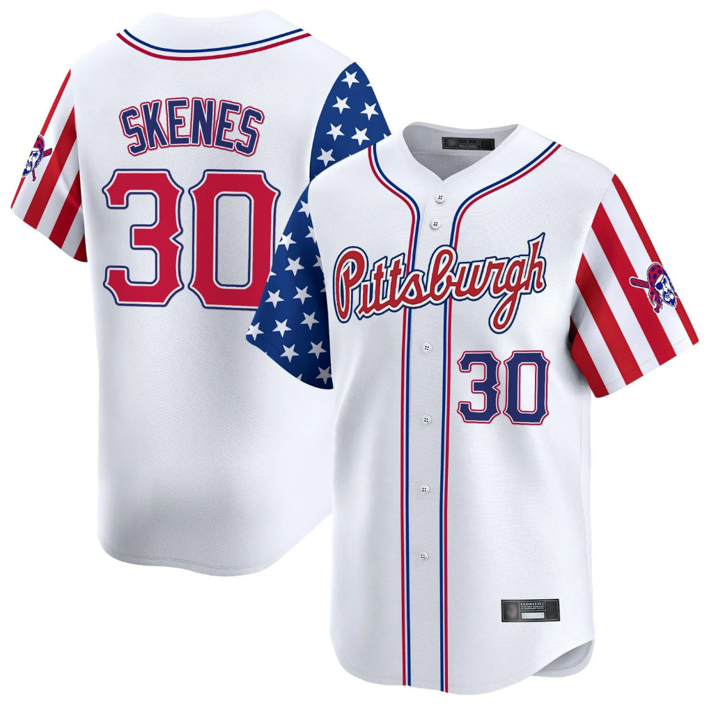 P.Pirates #30 Paul Skenes Player White 2025 Independence Day Vapor Premier Limited Stitched Jerseys
