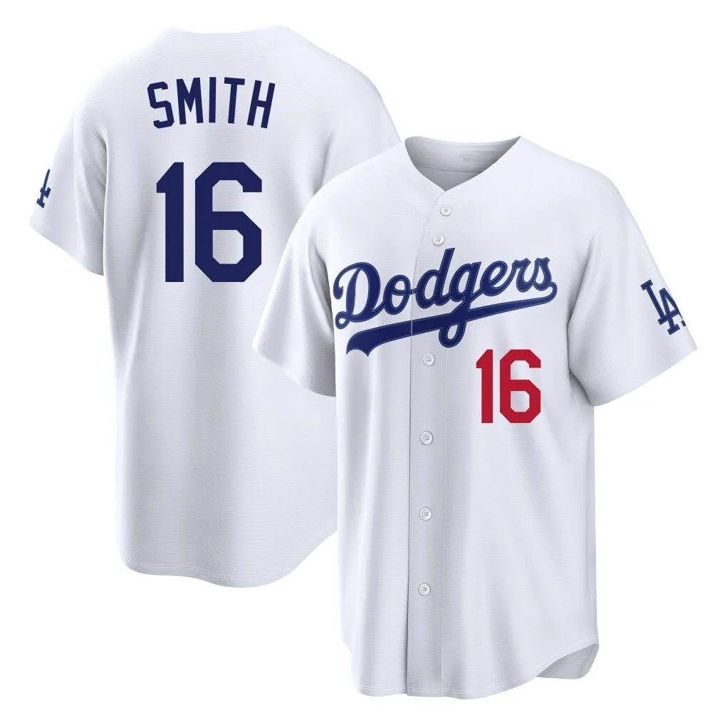 LA.Dodgers #16 Will Smith Player White Home Game Gdoa Stitched Jerseys
