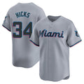 M.Marlins #34 Liam Hicks Player Gray Home Limited Gdoa Stitched Jerseys