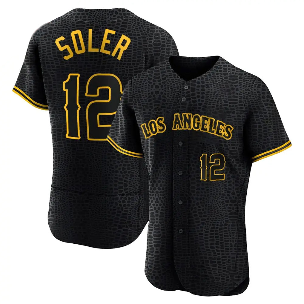 LA.Angels #12 Jorge Soler Player Black Snake Skin City Limited Elite Home Gdoa Stitched Jerseys