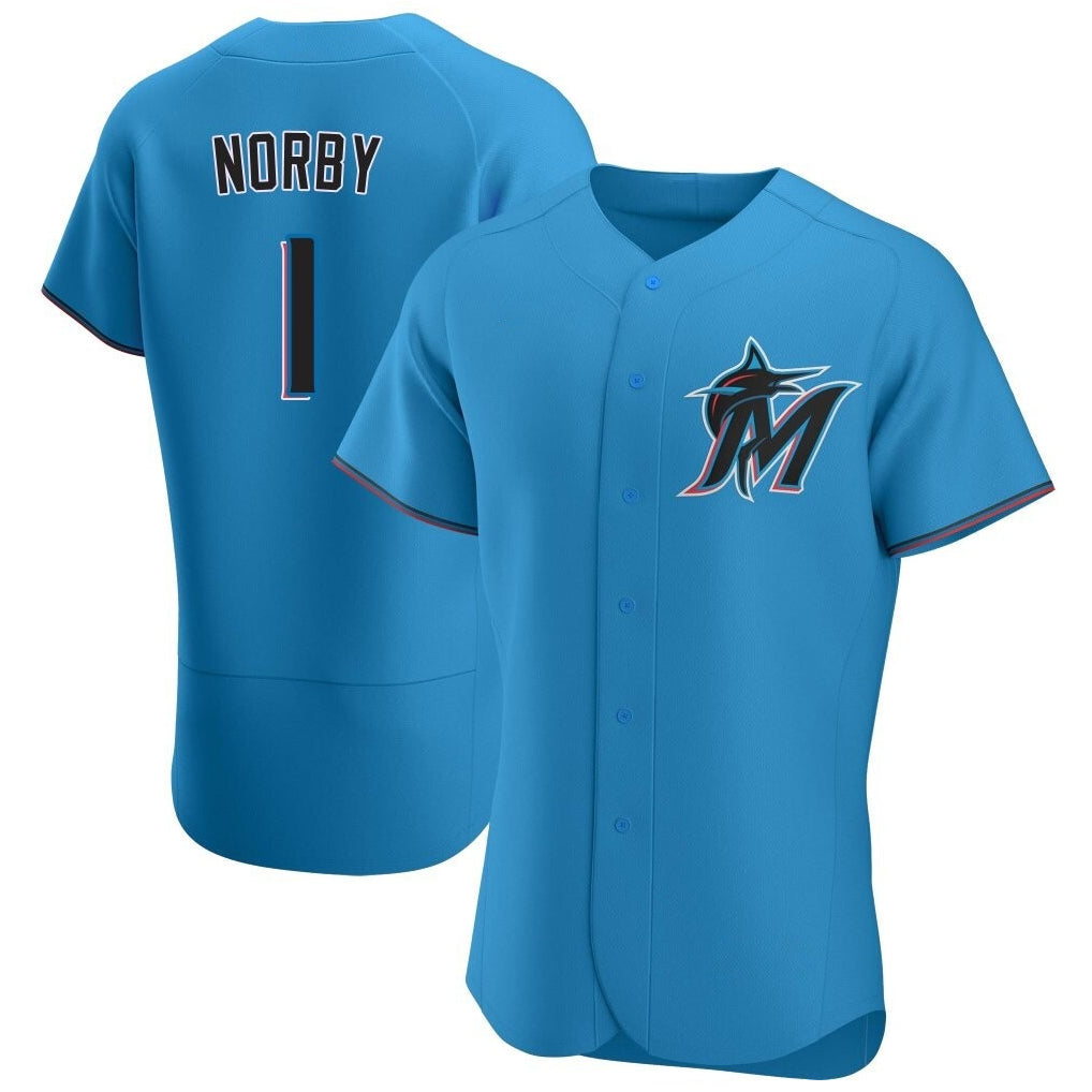 M.Marlins #1 Connor Norby Player Blue Home Limited Elite Gdoa Stitched Jerseys