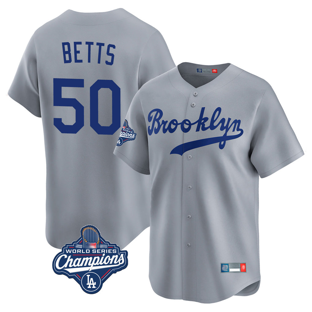 LA.Dodgers #50 Mookie Betts Player Gray World Series Meet Game Limited Home Gdoa Stitched Jerseys