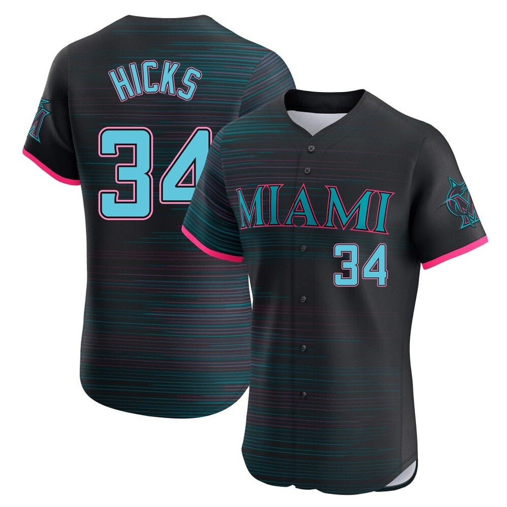 M.Marlins #34 Liam Hicks Player Black City Connect Home Limited Elite Gdoa Stitched Jerseys
