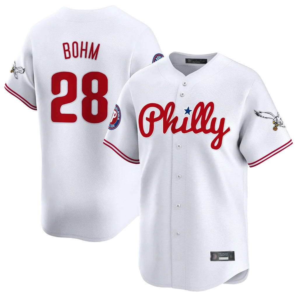 P.Phillies #28 Alec Bohm Player White Phillies & Eagles Vapor Premier Limited Gdoa Stitched Jerseys