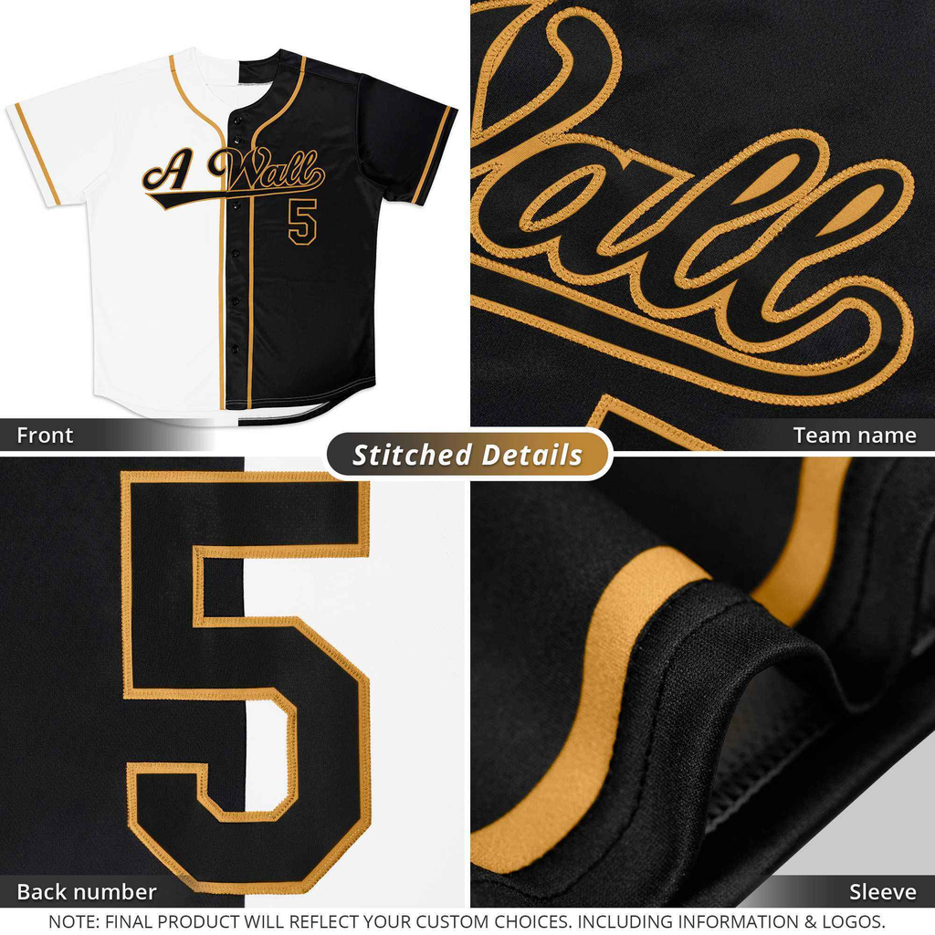 Custom Black Yellow-White Hook Split Fashion Authentic Baseball Jersey