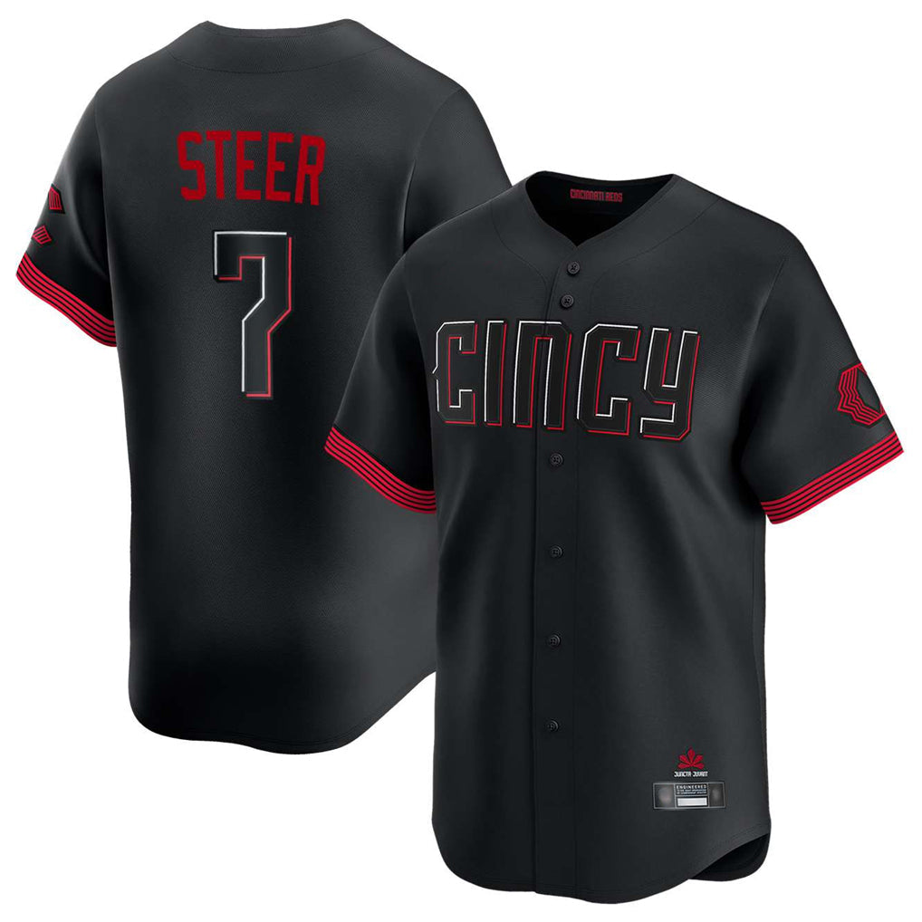 C.Reds #7 Spencer Steer Player Black City Connect Home Limited Gdoa Stitched Jerseys