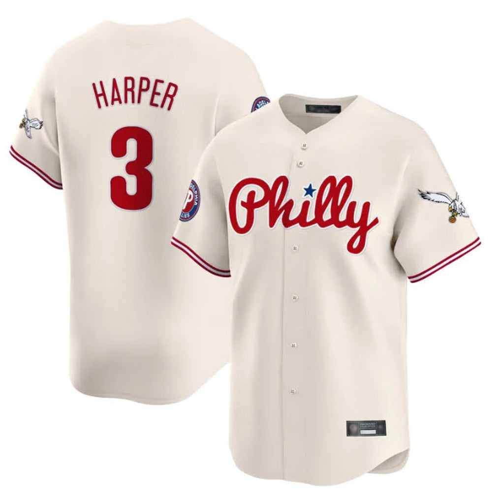 P.Phillies #3 Bryce Harper Player Cream Phillies & Eagles Vapor Premier Limited Gdoa Stitched Jerseys