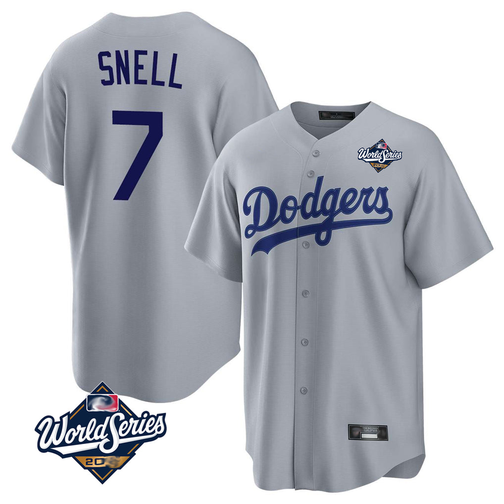 LA.Dodgers #7 Blake Snell Player Gray Game World Series Gdoa Stitched Jerseys