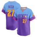 C.Rockies #27 Jordan Beck Player Purple-Light Blue City Connect Limited Home T-shirt Gdoa Stitched Jerseys