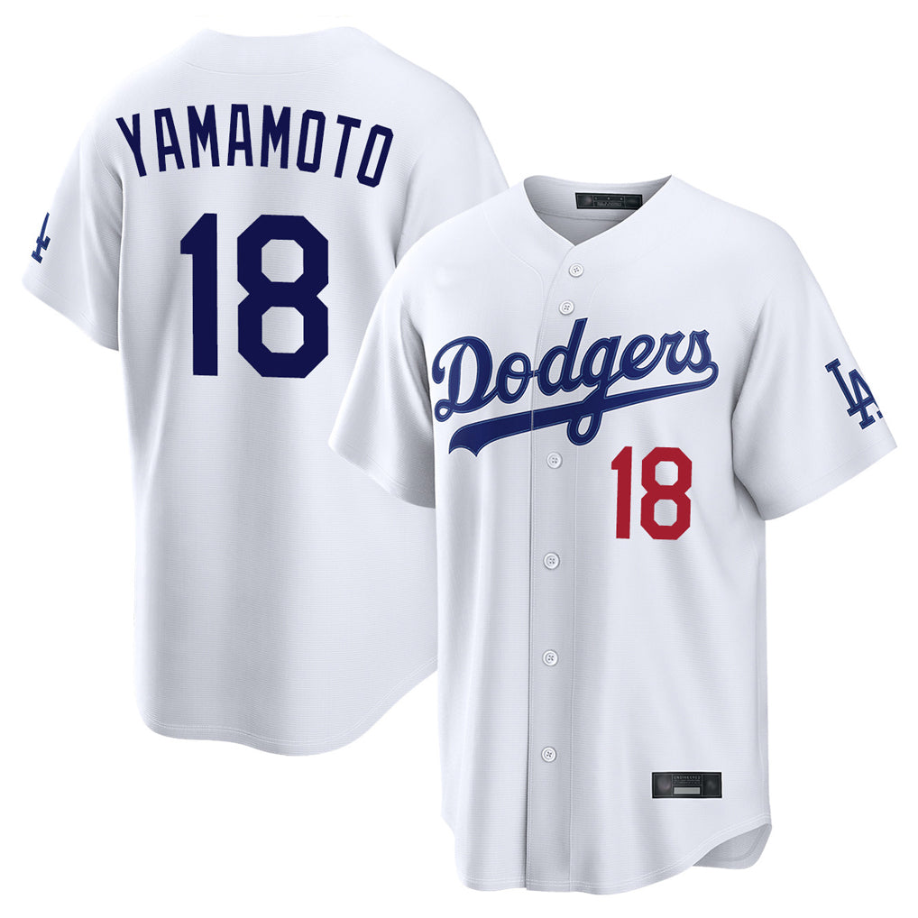 LA.Dodgers #18 Yoshinobu Yamamoto Player White Home Game Gdoa Stitched Jerseys
