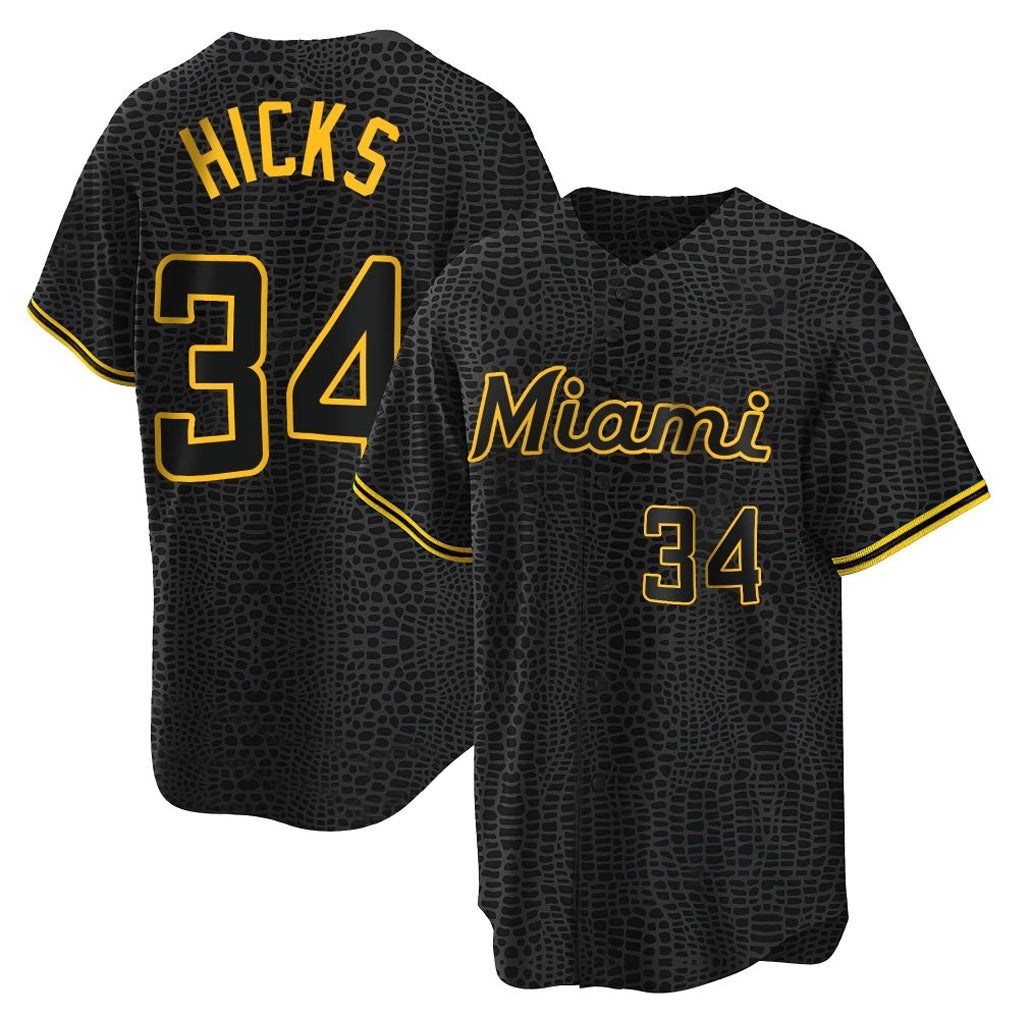 M.Marlins #34 Liam Hicks Player Black Snake Skin City Home Game Gdoa Stitched Jerseys