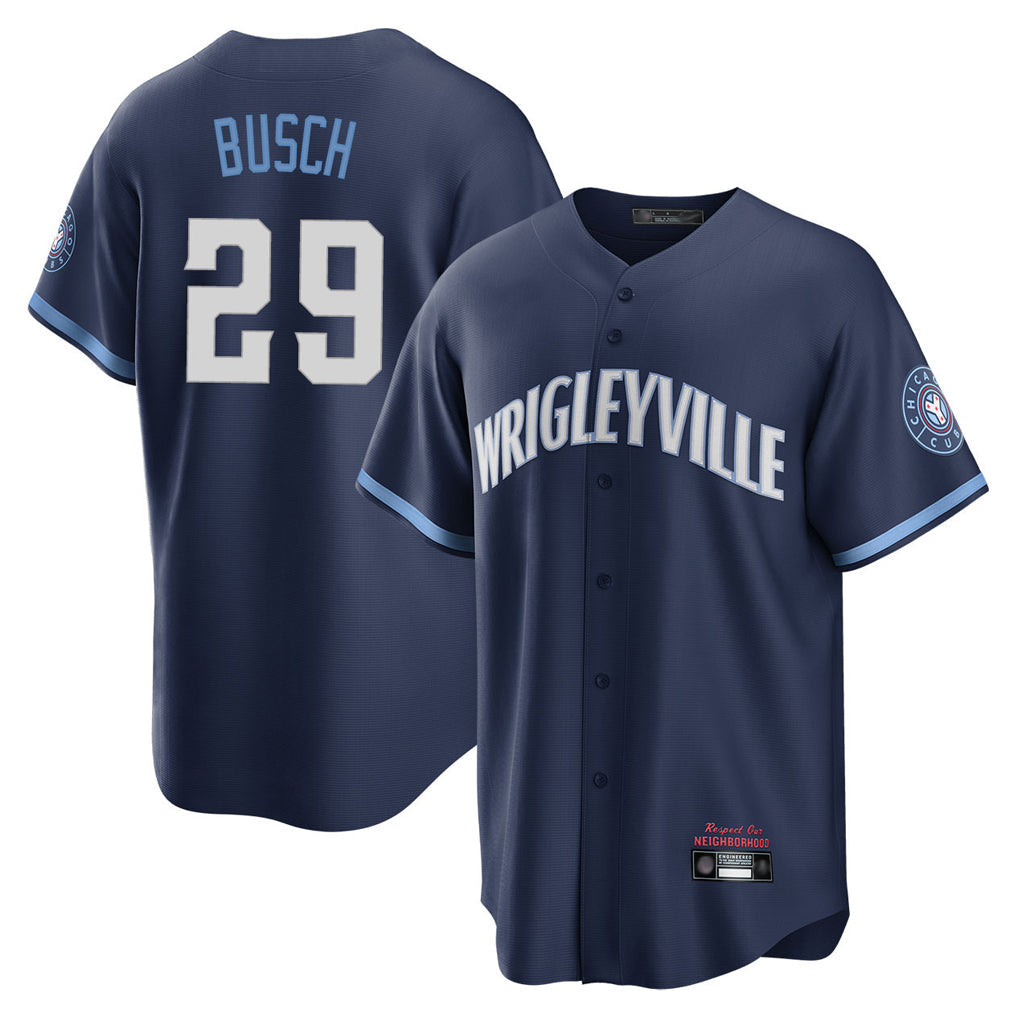 C.Cubs #29 Michael Busch Player Navy City Connect Home Game Gdoa Stitched Jerseys