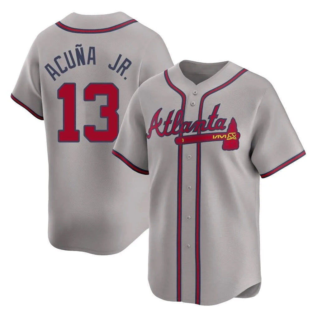 A.Braves #13 Ronald Acuna Jr Player Gray Limited Home Game Gdoa Stitched Jerseys