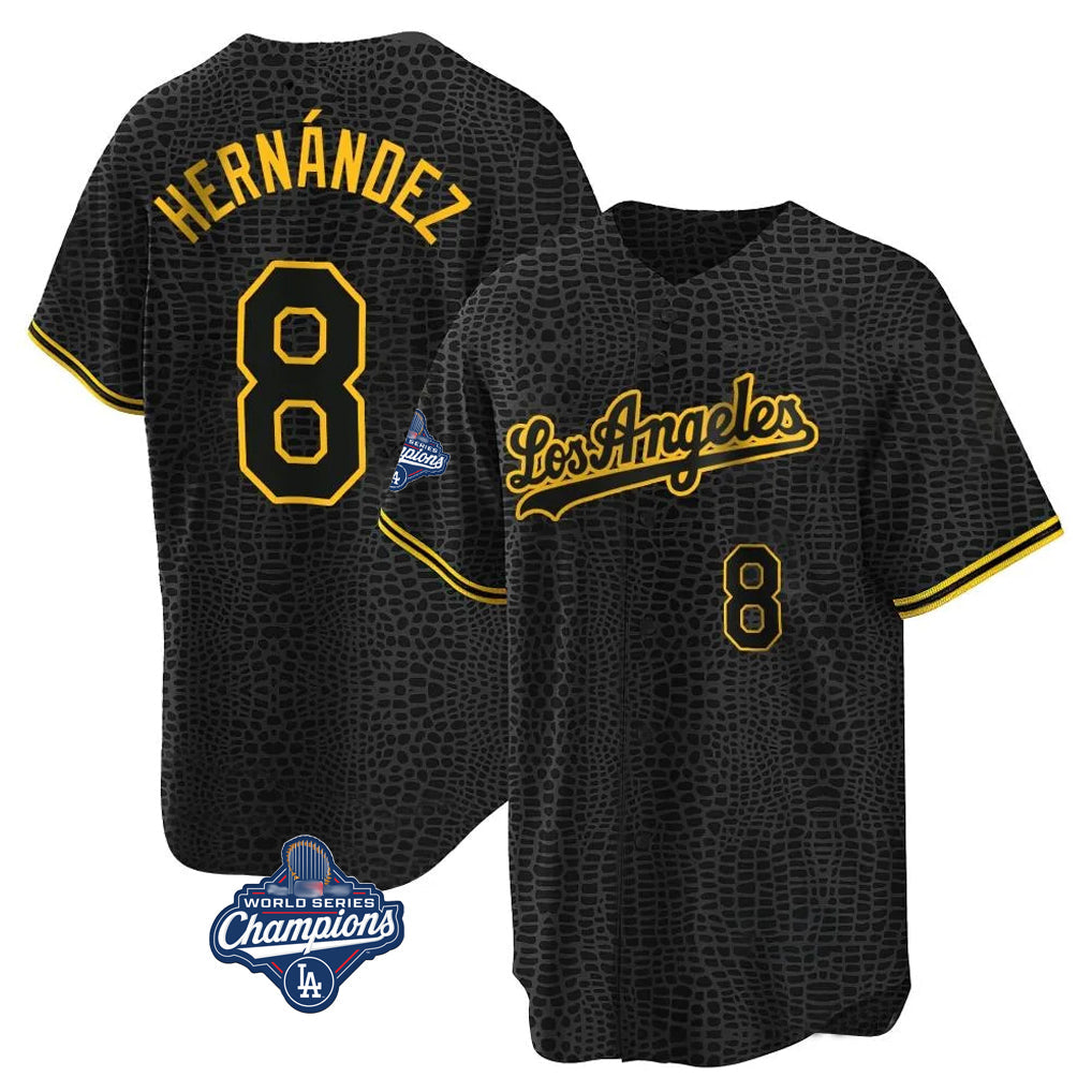 LA.Dodgers #8 Enrique Hern¨¢ndez Player Black Gold World Series Meet Limited Home Gdoa Stitched Jerseys