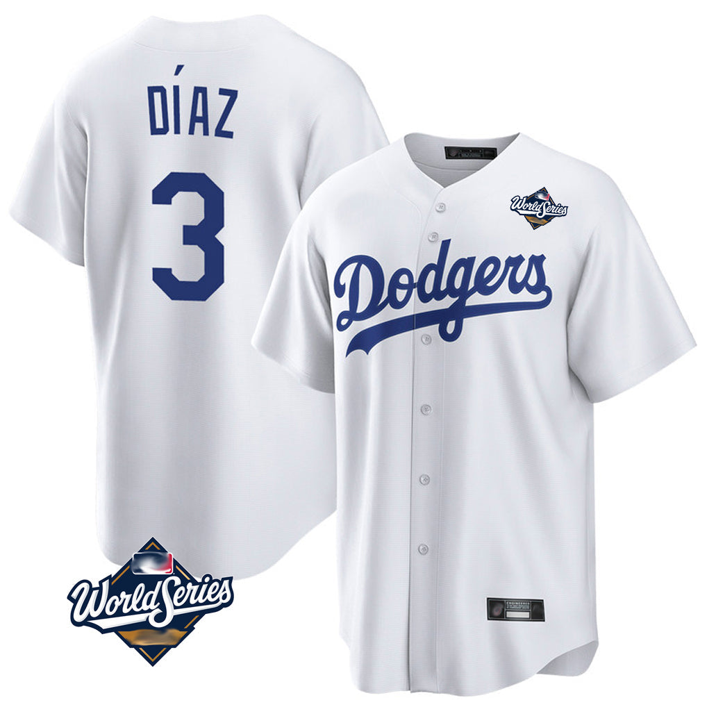 LA.Dodgers #3 Edwin D¨ªaz Player White World Series Meet Game Home Gdoa Stitched Jerseys