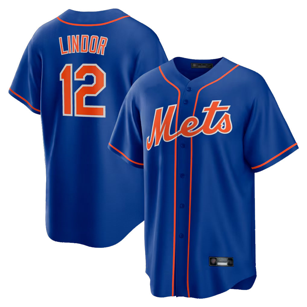 NY.Mets #12 Francisco Lindor Player Royal Home Game Stitched Jerseys