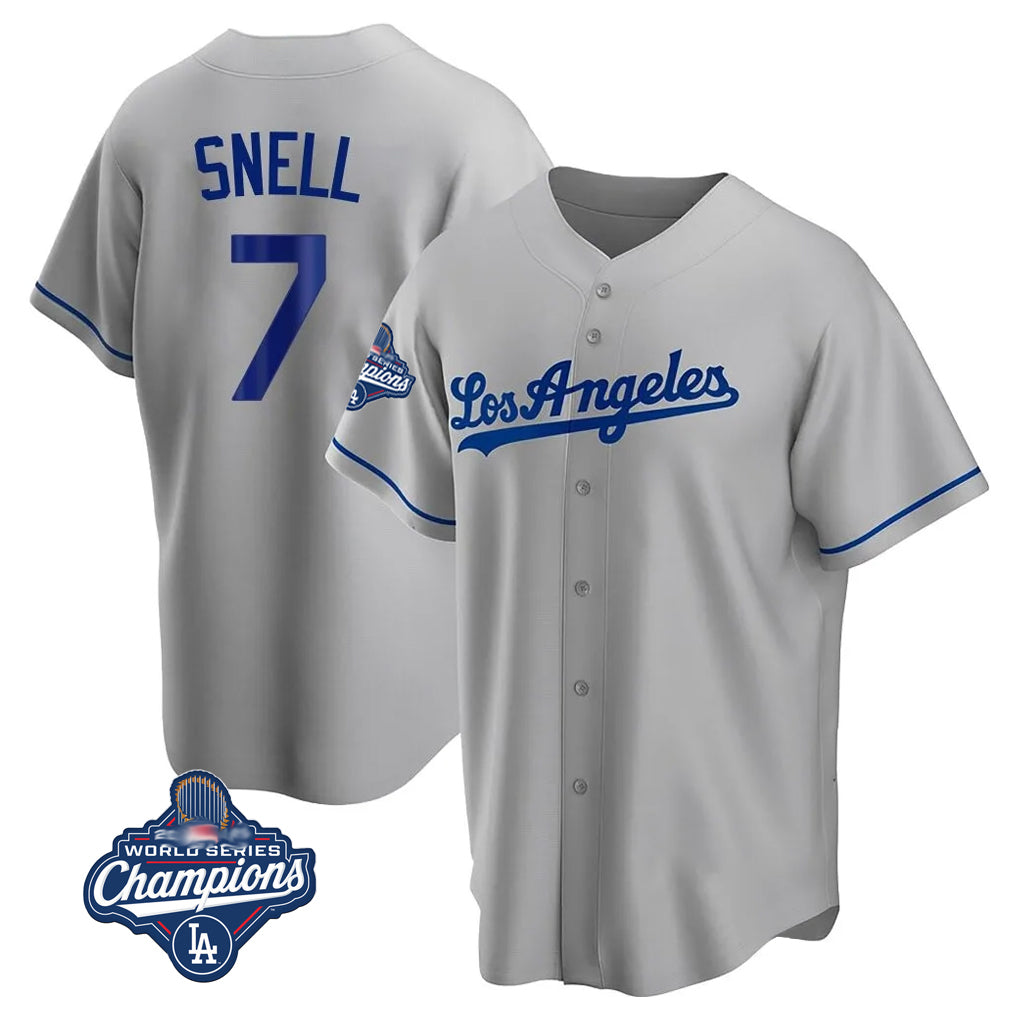 LA.Dodgers #7 Blake Snell Player Gray World Series Meet Road Game Gdoa Stitched Jerseys