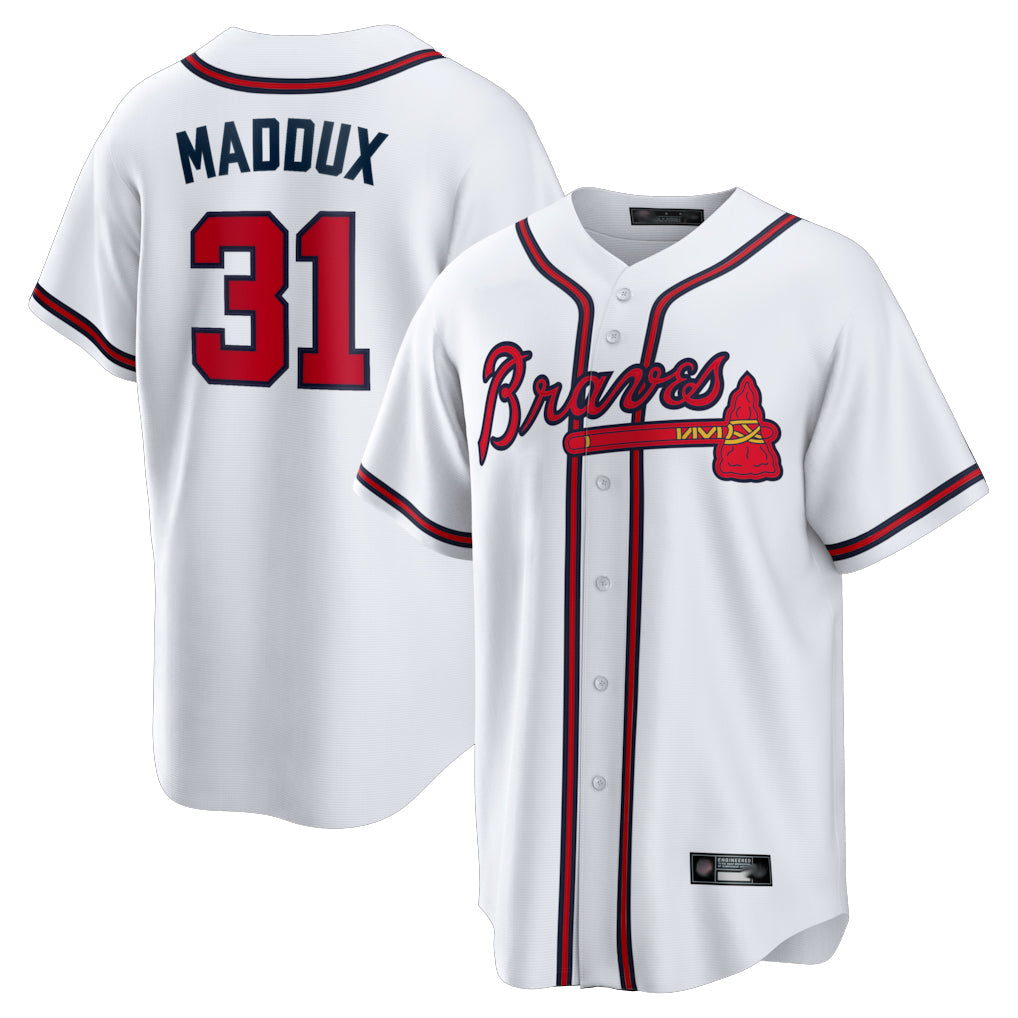 A.Braves #31 Greg Maddux Player White Home Game Gdoa Stitched Jerseys