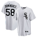 C.White Sox #58 Seranthony Dom¨ªnguez Player White Stripe Home Game Gdoa Stitched Jerseys