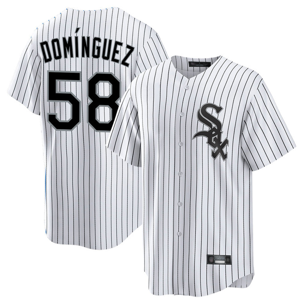 C.White Sox #58 Seranthony Dom¨ªnguez Player White Stripe Home Game Gdoa Stitched Jerseys