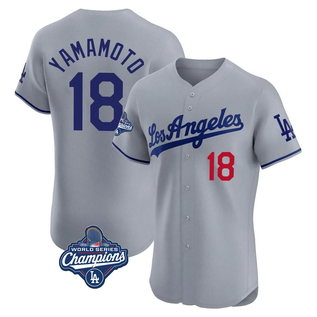 LA.Dodgers #18 Yoshinobu Yamamoto Player Gray World Series Meet Limited Elite Home Gdoa Stitched Jerseys