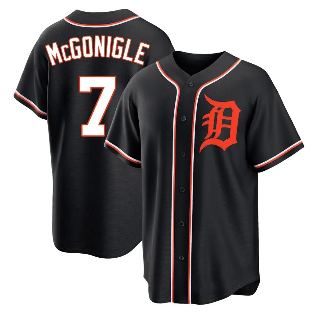 D.Tigers #7 Kevin McGonigle Player Black Fashion Out Home Game Gdoa Stitched Jerseys