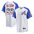 A.Braves #28 Matt Olson Player White USA 250 Fourth Of July City Connect Home Game Gdoa250Ys Stitched Jerseys