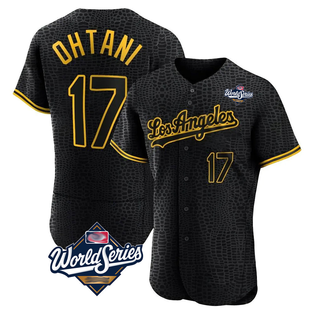 LA.Dodgers #17 Shohei Ohtani Player Black World Series Snake Skin City Limited Elite Home Gdoa Stitched Jerseys