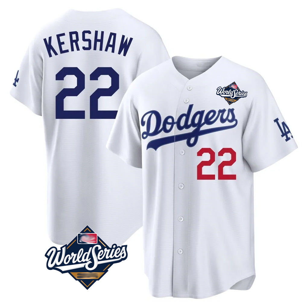 LA.Dodgers #22 Clayton Kershaw Player White World Series Home Game Gdoa Stitched Jerseys