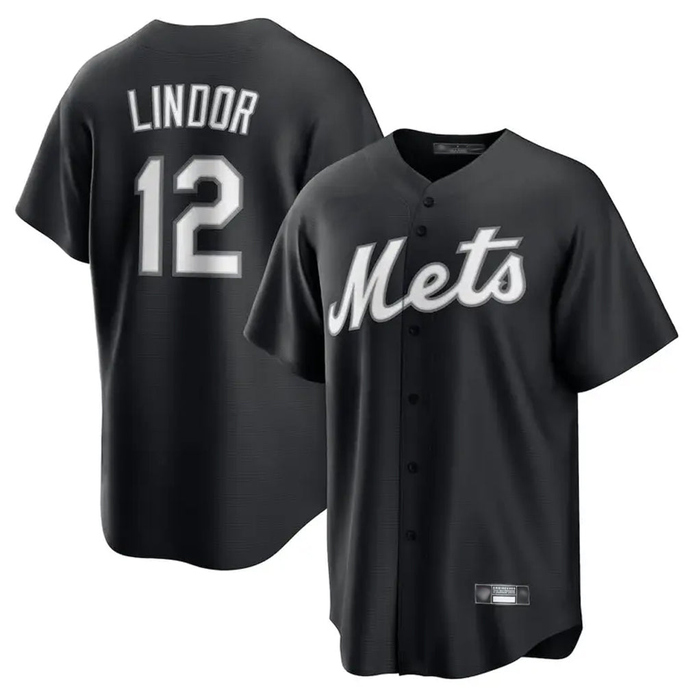 NY.Mets #12 Francisco Lindor Player Black Home Game Gdoa Stitched Jerseys