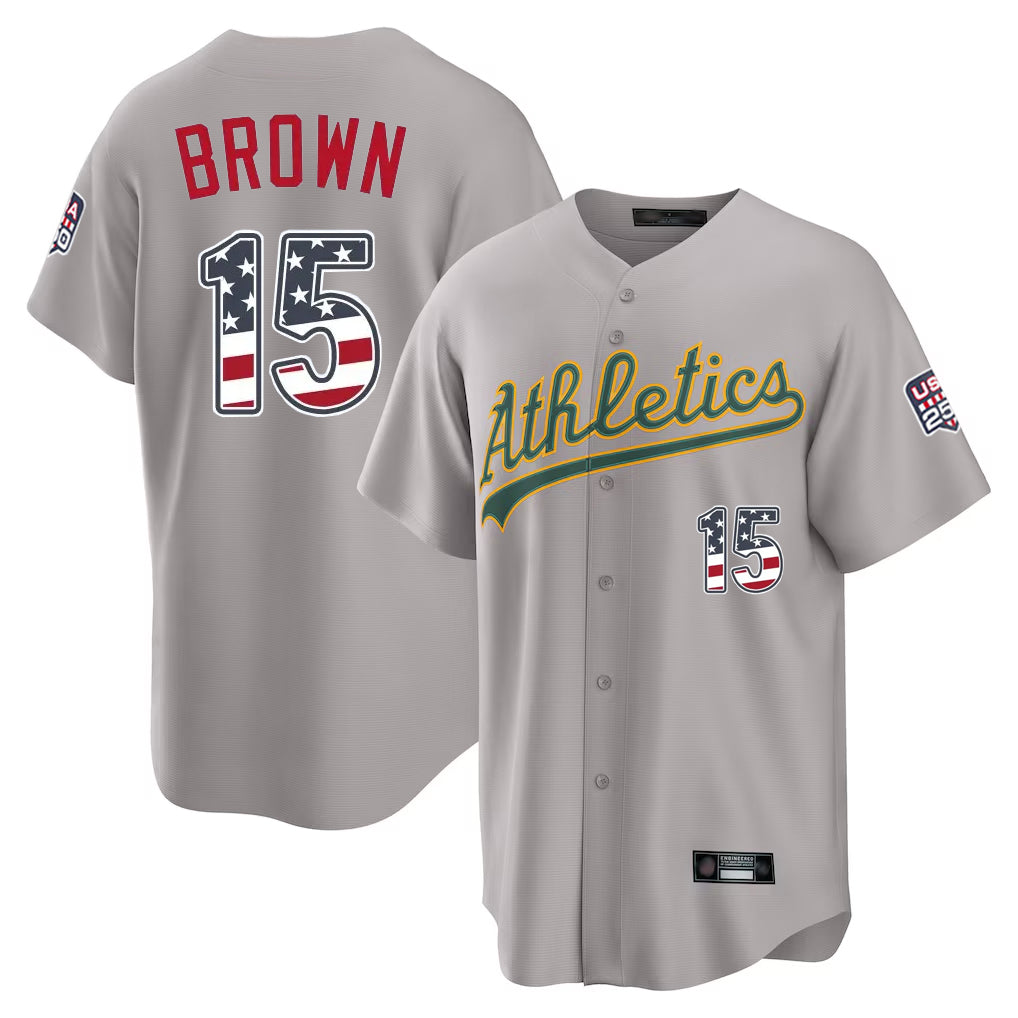 Athletics #15 Seth Brown Player Gray USA 250 Fourth of July Home Game Gdoa250Ys Stitched Jerseys