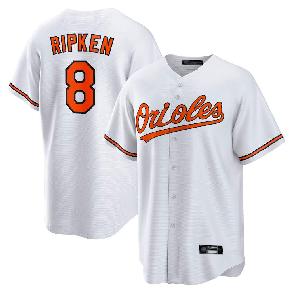 B.Orioles #8 Cal Ripken Player White Home Game Gdoa Stitched Jerseys