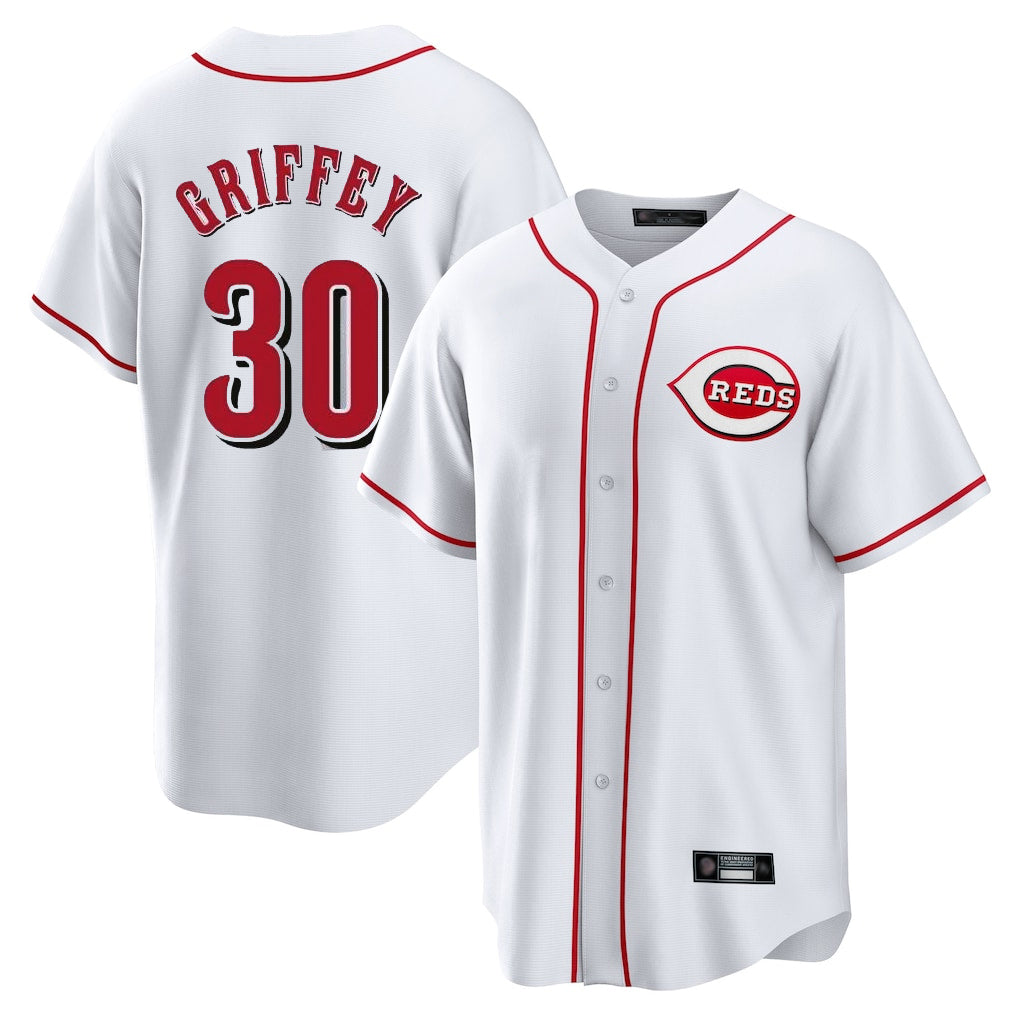 C.Reds #30 Ken Griffey Player White Game Home Gdoa Stitched Jerseys