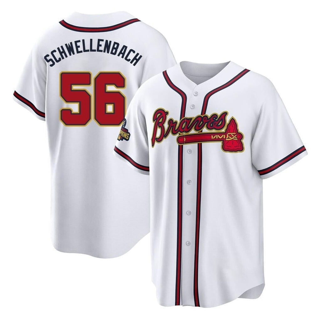 A.Braves #56 Spencer Schwellenbach Player White Gold Home Game Gdoa Stitched Jerseys