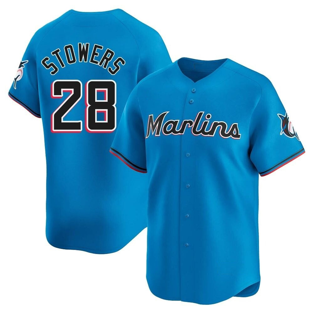 M.Marlins #28 Kyle Stowers Player Blue Home Limited Gdoa Stitched Jerseys